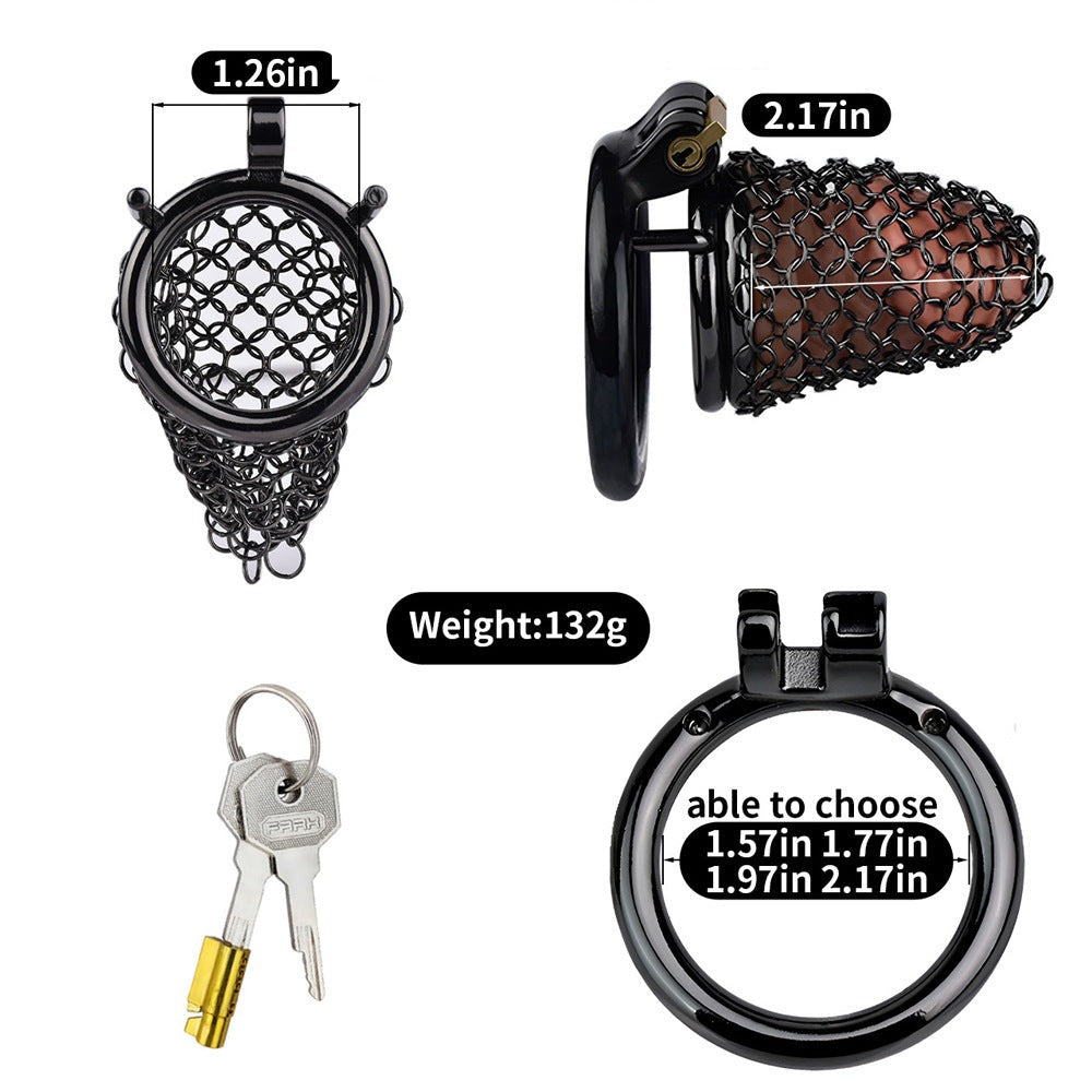 55mm/2.17" Black Soft Metal Mesh Chastity Cage Small Cock Cage Penis Sleeve For Permantent Chastity Training