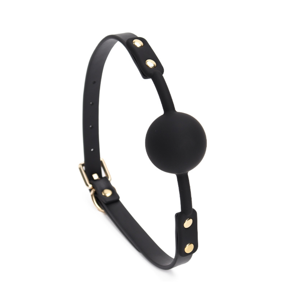 black leather mouth gag harness