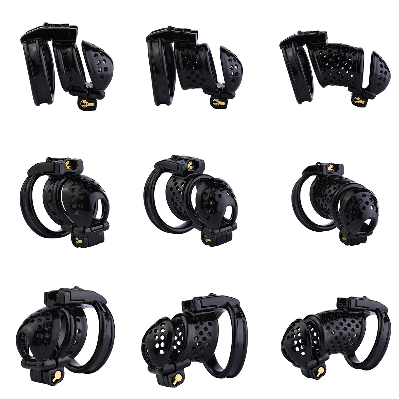 Double Locked 3D Printed Black Chastity Cage with Removable Cap