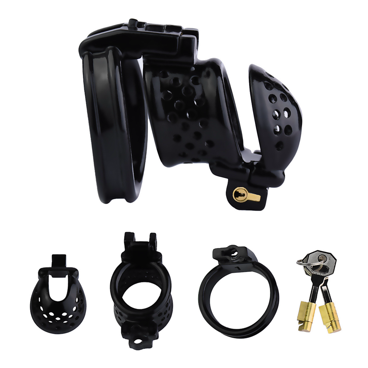 Double Locked 3D Printed Black Chastity Cage with Removable Cap