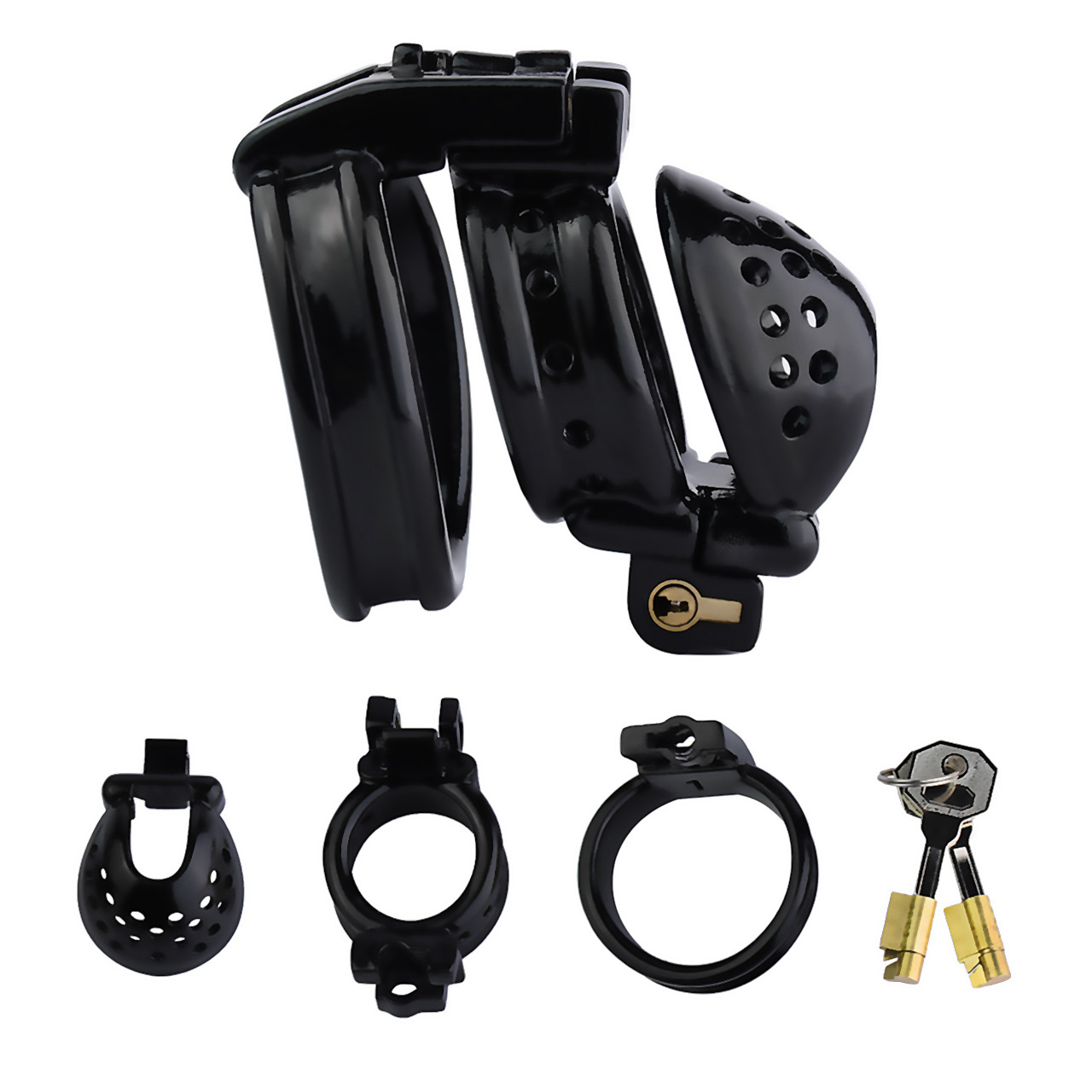 Double Locked 3D Printed Black Chastity Cage with Removable Cap