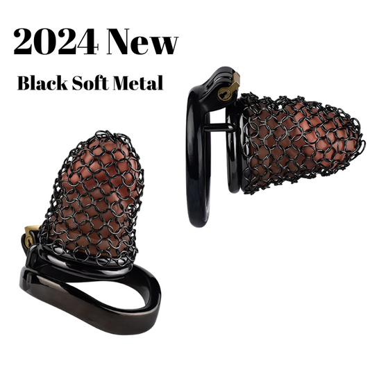 55mm/2.17" Black Soft Metal Mesh Chastity Cage Small Cock Cage Penis Sleeve For Permantent Chastity Training