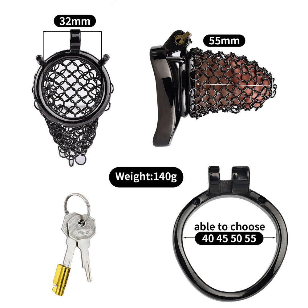 55mm/2.17" Black Soft Metal Mesh Chastity Cage Small Cock Cage Penis Sleeve For Permantent Chastity Training
