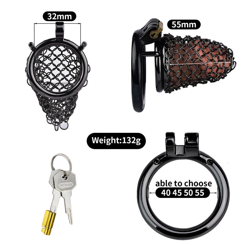 55mm/2.17" Black Soft Metal Mesh Chastity Cage Small Cock Cage Penis Sleeve For Permantent Chastity Training