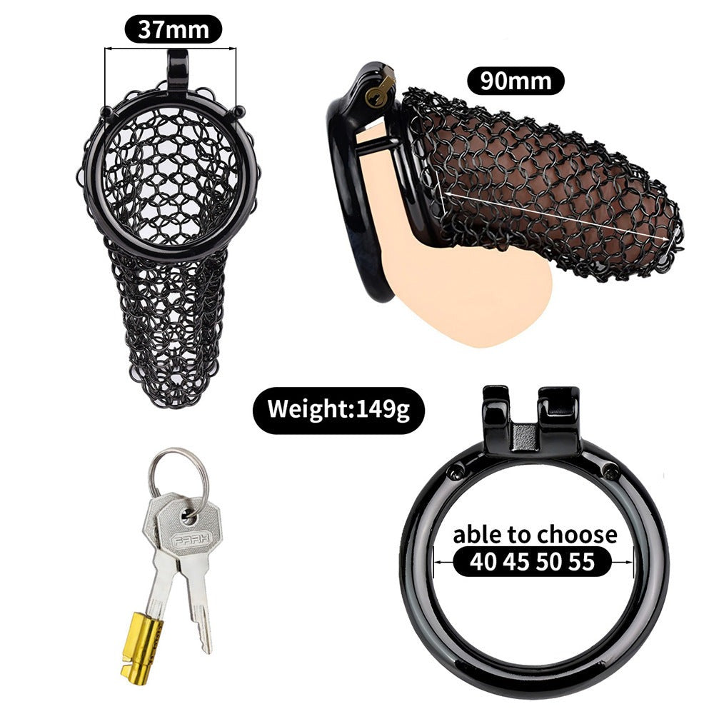 90mm/3.54" Black Metal Chastity Cage Soft Stainless Steel Cock Cage For Male Long Term Chastity Training