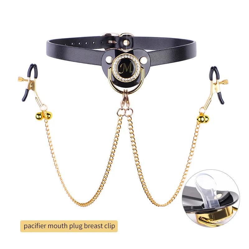 Adult Pacifier Mouth Gag with Nipple Clamp Breast Clip Sex Toys For Couples