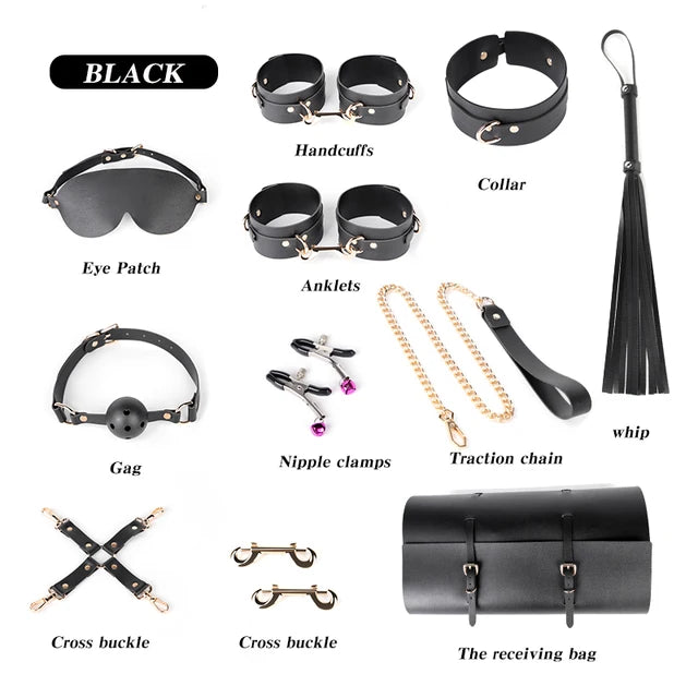 10 Pcs Bondage Kit Sex Restraints Gears Handcuffs Whip Erotic Sm Sex Toy Kits
