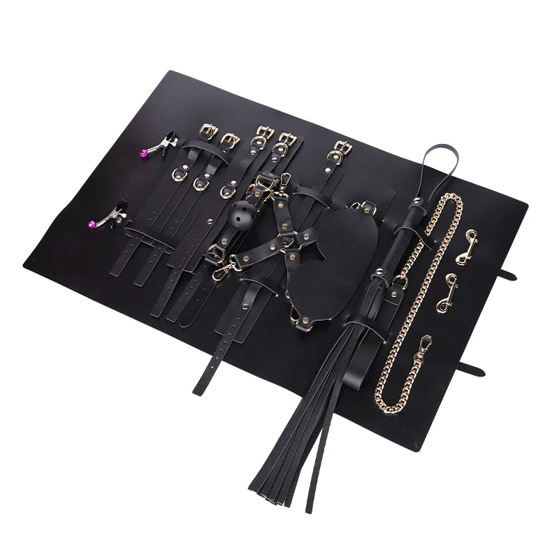 10 Pcs Bondage Kit Sex Restraints Gears Handcuffs Whip Erotic Sm Sex Toy Kits