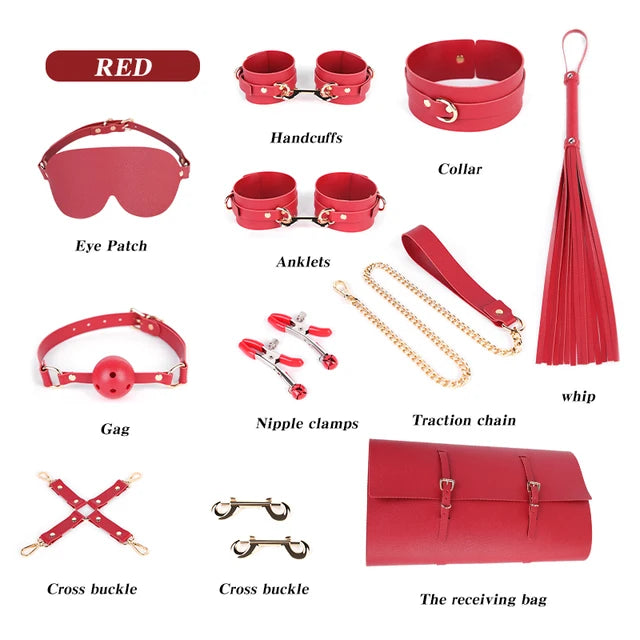 10 Pcs Bondage Kit Sex Restraints Gears Handcuffs Whip Erotic Sm Sex Toy Kits