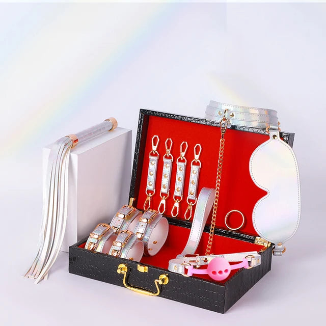 Silver Laser Leather Bondage Kits Sex Restraint Gears For Couples