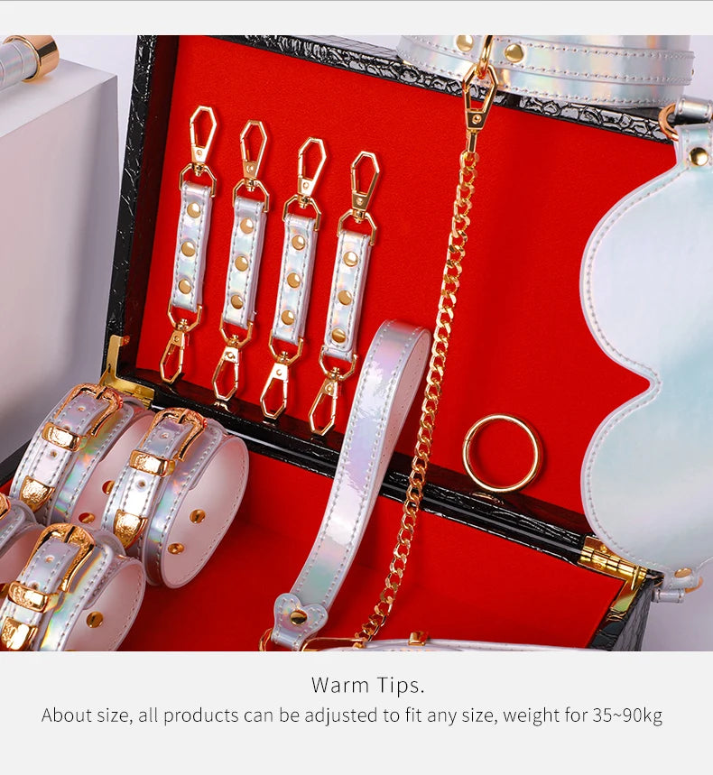 Silver Laser Leather Bondage Kits Sex Restraint Gears For Couples