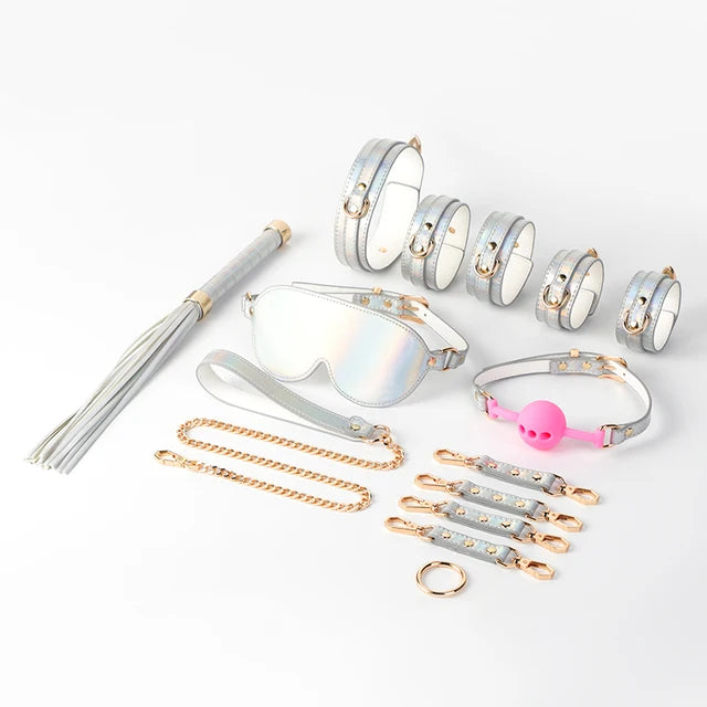 Silver Laser Leather Bondage Kits Sex Restraint Gears For Couples