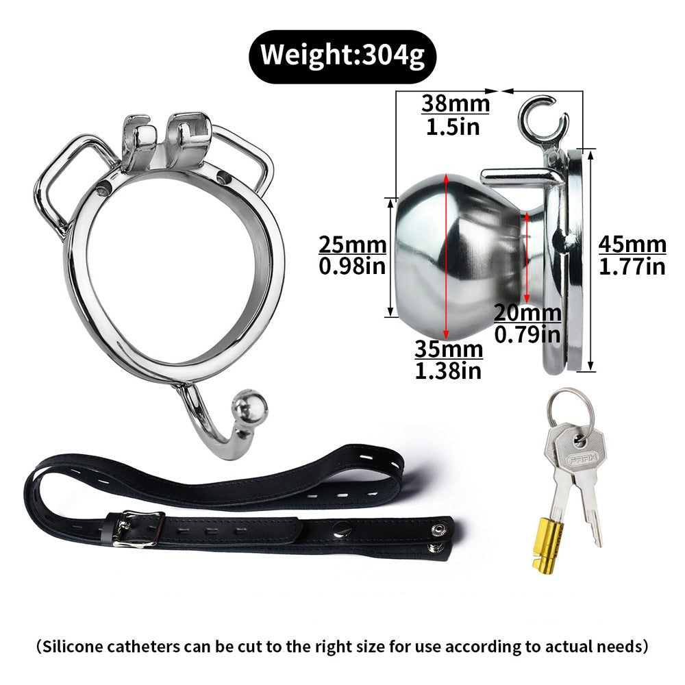 Sissy Butterfly Inverted Chastity Cage with PU Belt and Silicone Catheter Metal Small Negative Cock Cage