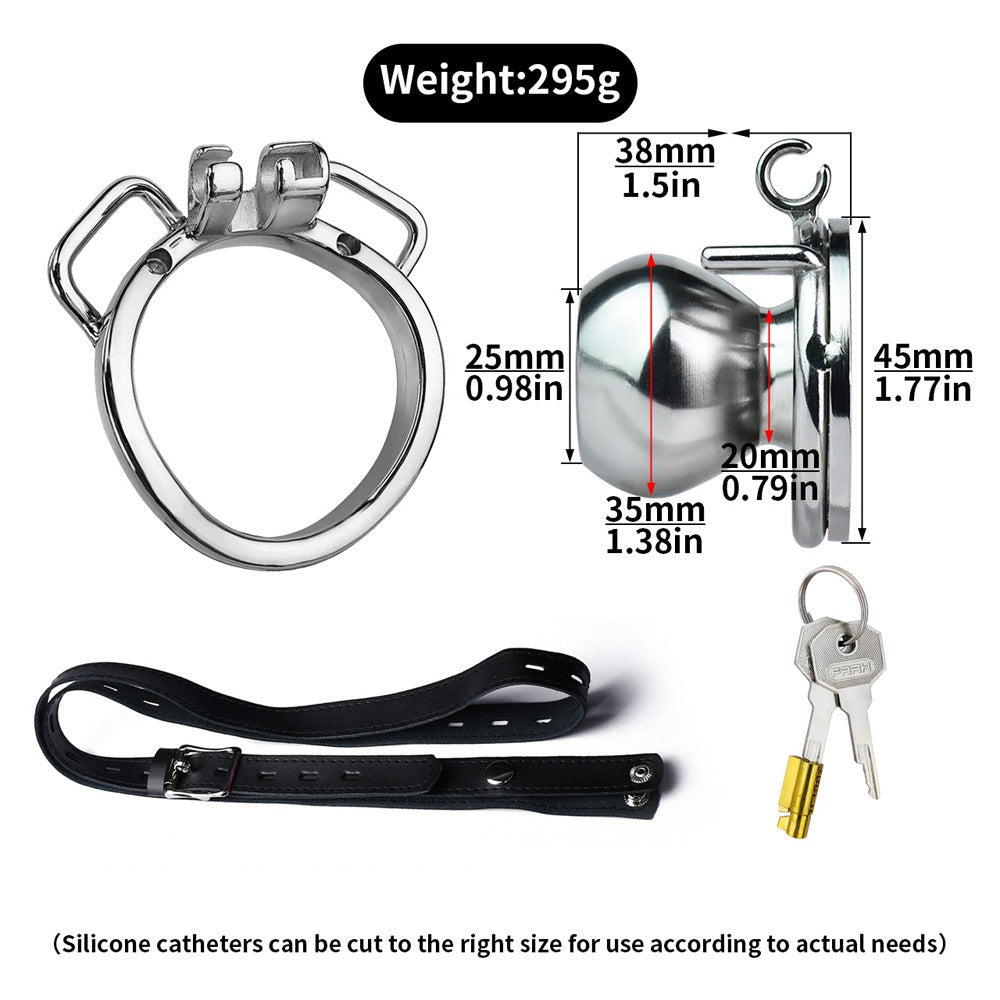 Sissy Butterfly Inverted Chastity Cage with PU Belt and Silicone Catheter Metal Small Negative Cock Cage