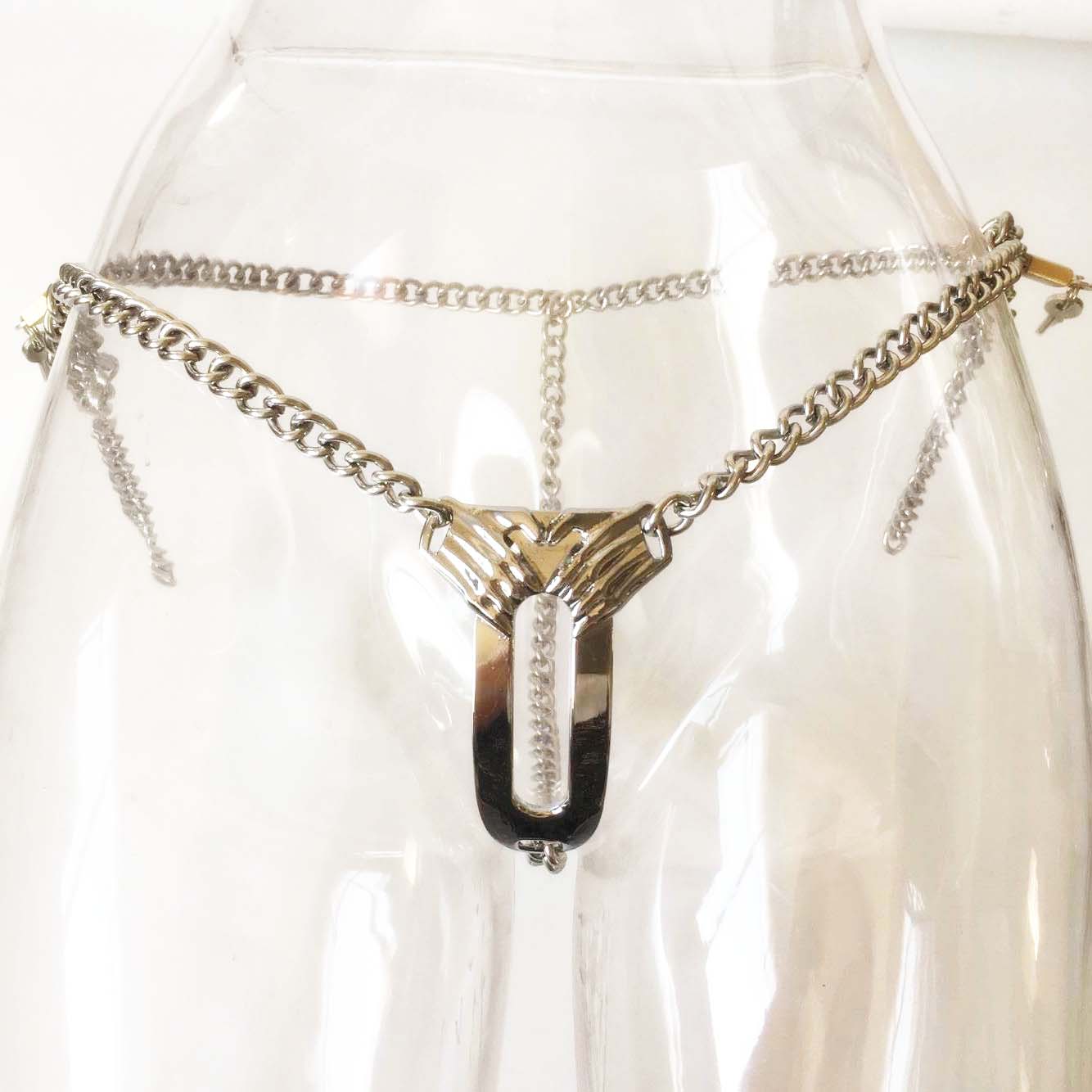 Female Invisible Chain Chastity Belt Stainless Steel Locking Pants - ChastityBondage