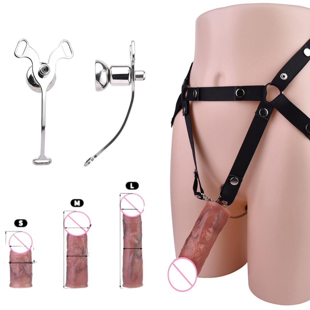Micro Inverted Chastity Cage Belt with Realistic Silicone Dildo Negative Penis Cage