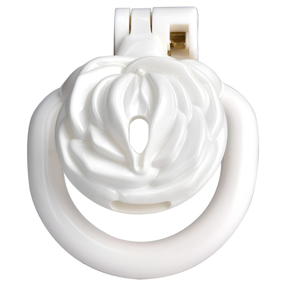 White Rose Clit Chastity Cage with 4 Penis Rings Micro Sissy Flat Cock Cage For Ladyboy Femboy Gay Shrink Penis