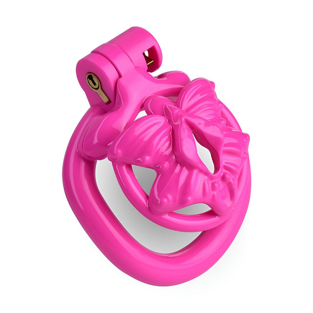 Pink Butterfly Clit Chastity Cage with 4 Penis Rings Super Small 3D Printed Resin Cock Cage For Sissy Ladyboy Femboy