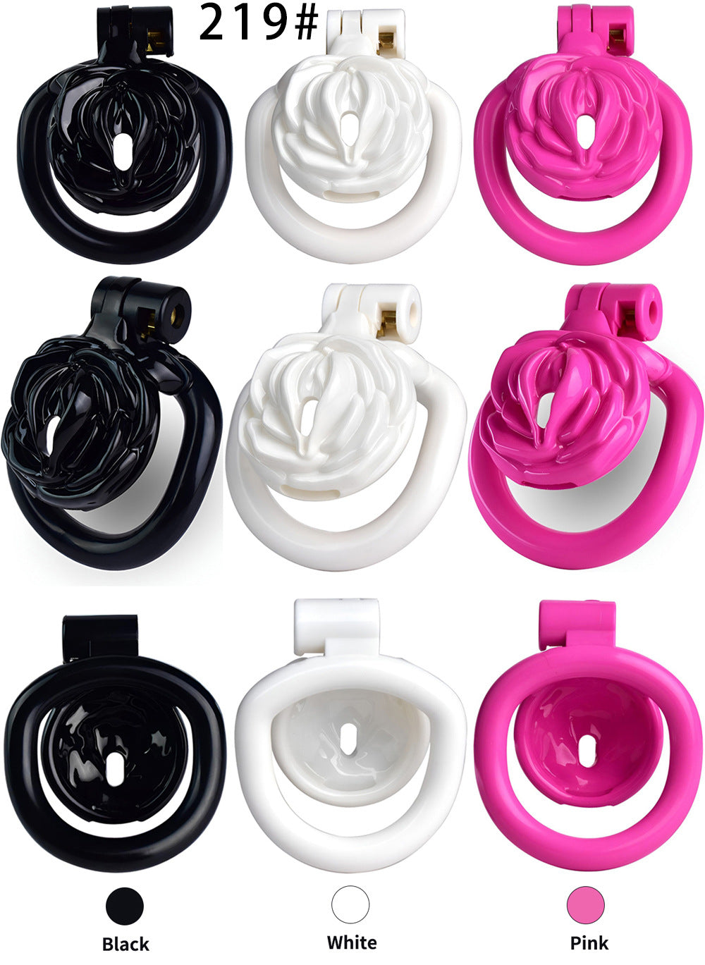 White Rose Clit Chastity Cage with 4 Penis Rings Micro Sissy Flat Cock Cage For Ladyboy Femboy Gay Shrink Penis