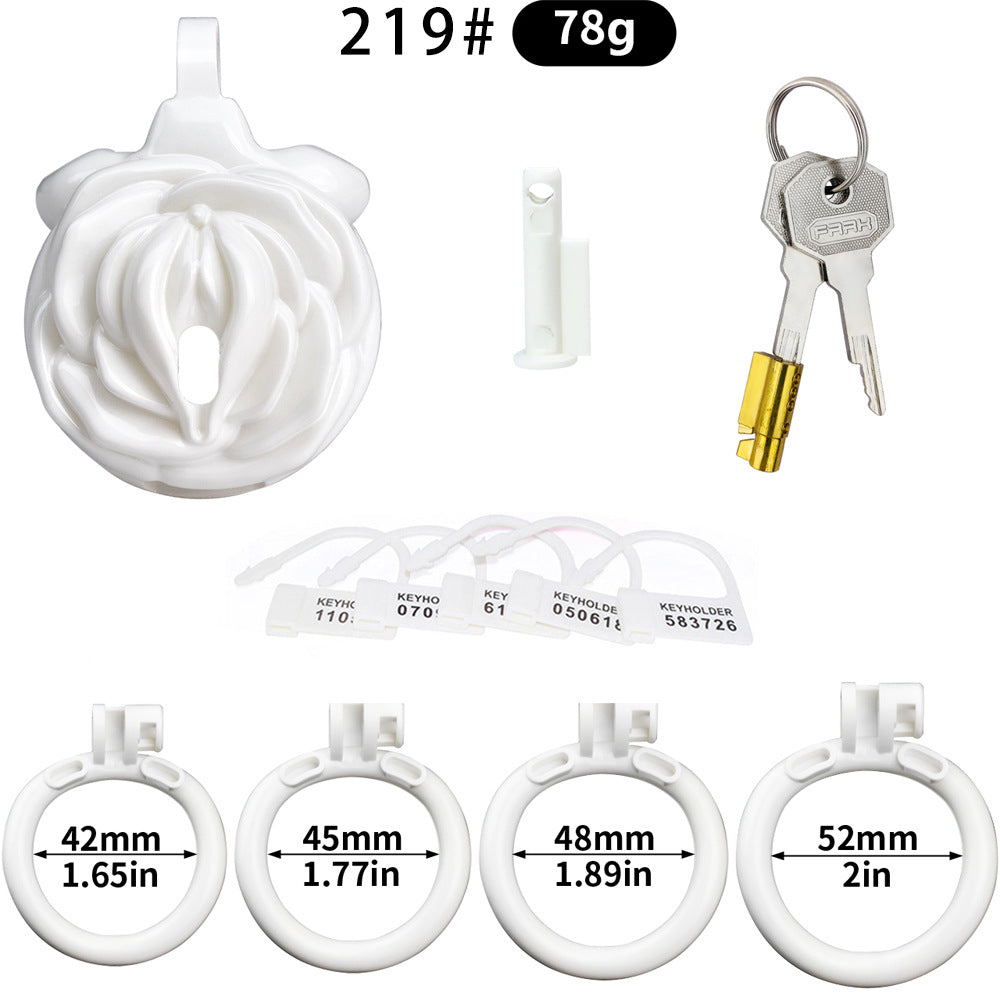 White Rose Clit Chastity Cage with 4 Penis Rings Micro Sissy Flat Cock Cage For Ladyboy Femboy Gay Shrink Penis