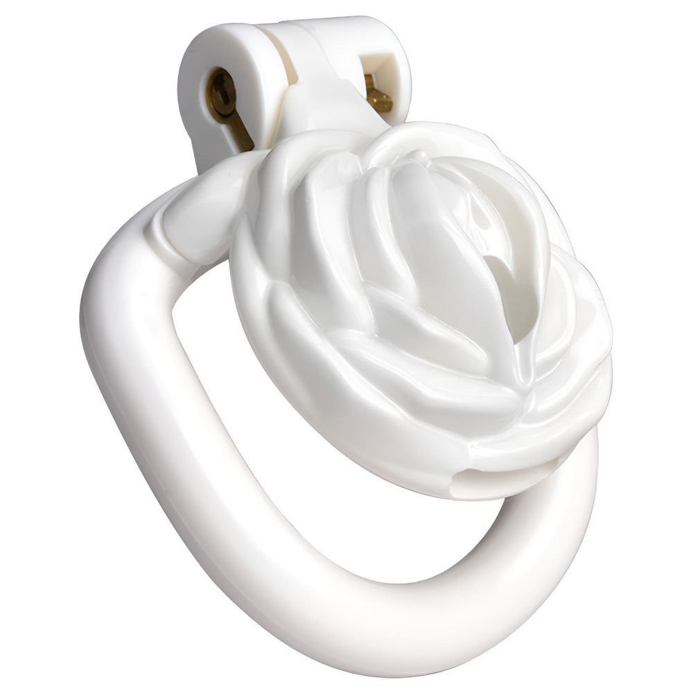 White Rose Clit Chastity Cage with 4 Penis Rings Micro Sissy Flat Cock Cage For Ladyboy Femboy Gay Shrink Penis