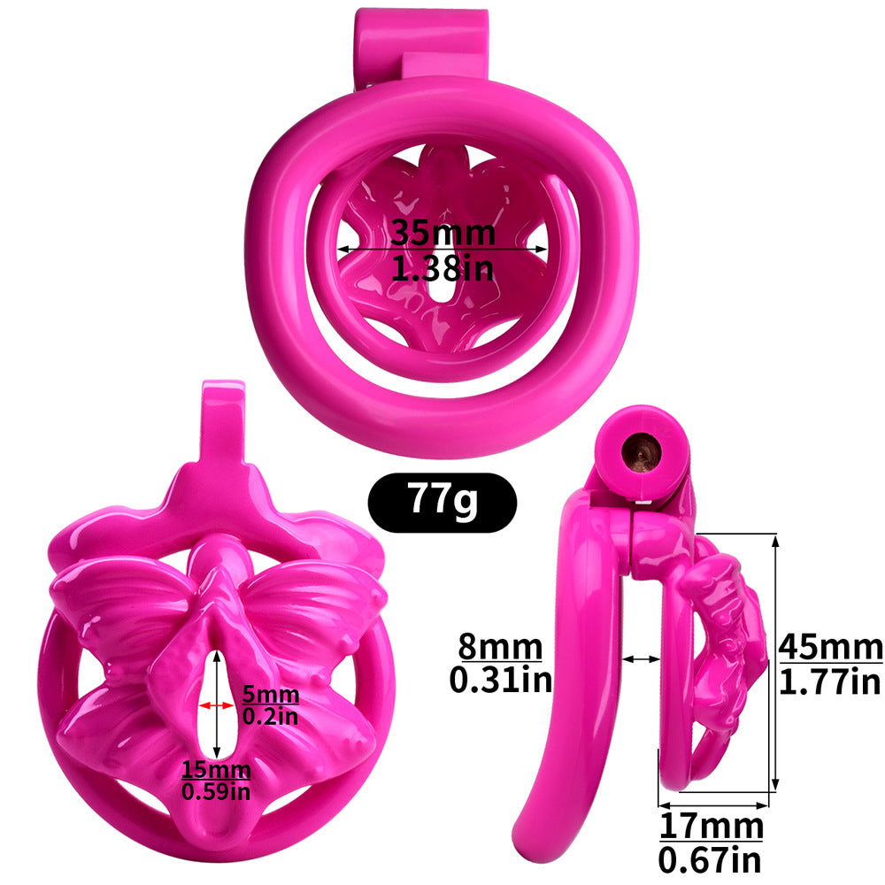 Pink Butterfly Clit Chastity Cage with 4 Penis Rings Super Small 3D Printed Resin Cock Cage For Sissy Ladyboy Femboy