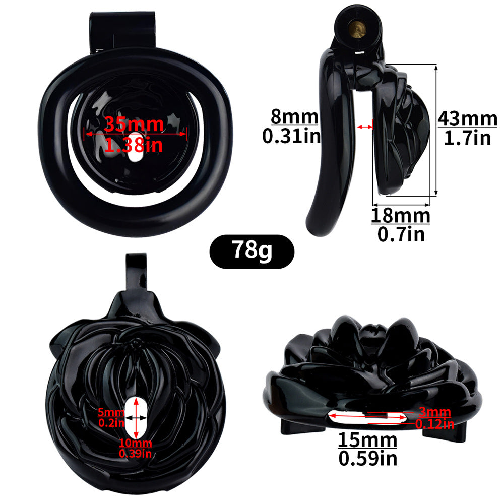 Black Rose Clit Chastity Cage Tiny Flat Cock Cage For Sissy Femboy Ladyboy 3D Printed Male Chastity Device