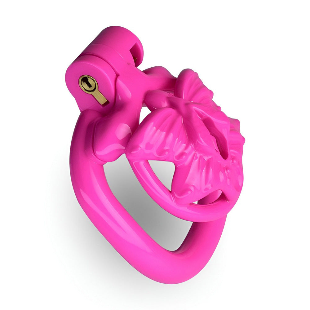 Pink Butterfly Clit Chastity Cage with 4 Penis Rings Super Small 3D Printed Resin Cock Cage For Sissy Ladyboy Femboy