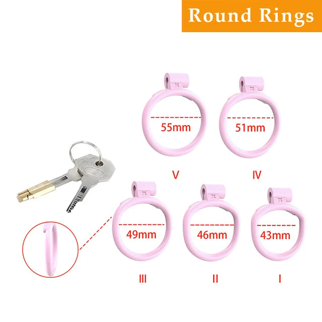 Pink Cobra Chastity Cage in 5 Sizes with 5 Penis Rings - ChastityBondage