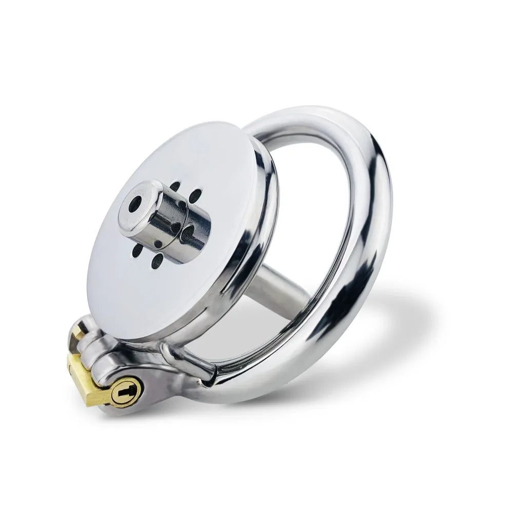 metal flat chastity cage with catheter
