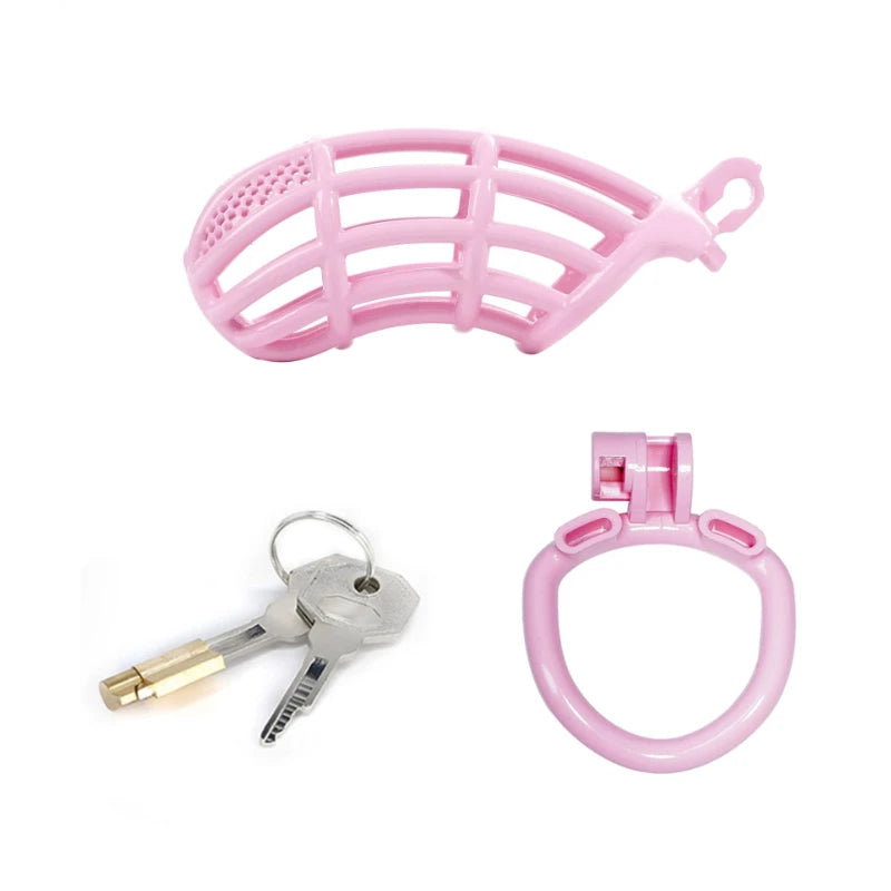 Pink Cobra Chastity Cage in 5 Sizes with 5 Penis Rings - ChastityBondage