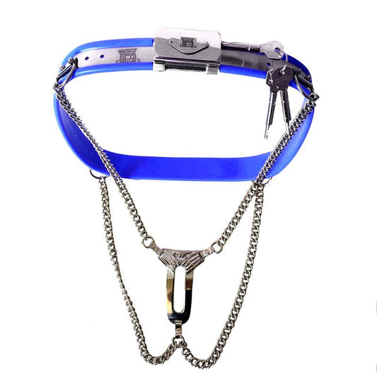 Female Metal Invisible Chastity Belt Device - Blue - ChastityBondage
