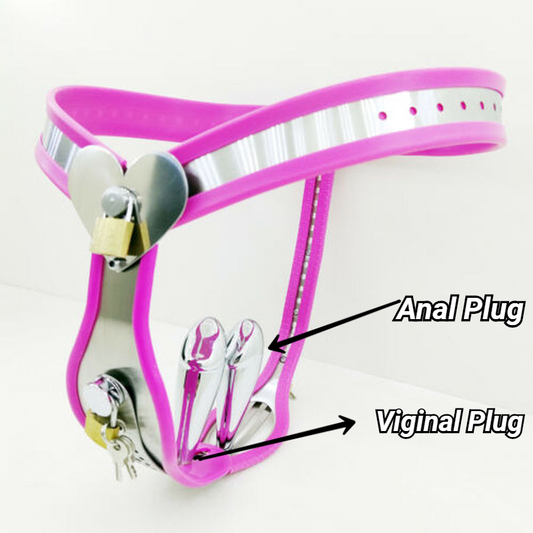 Female Heart Shaped Chastity Belt with Lock Shield - Pink - ChastityBondage