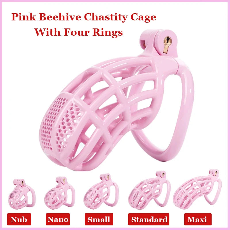 Pink Cobra Chastity Cage in 5 Sizes with 5 Penis Rings - ChastityBondage