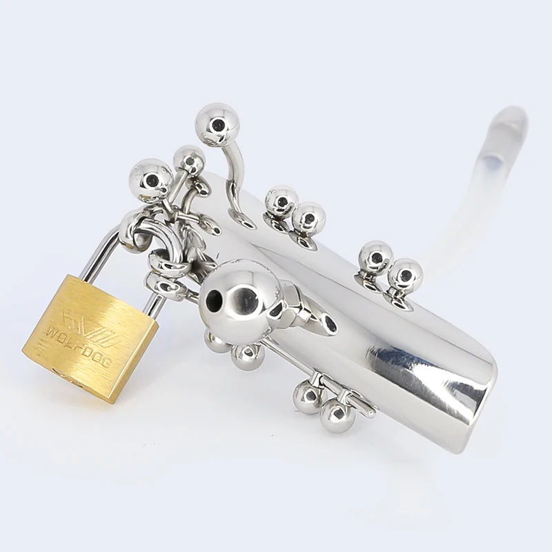 Female Chastity Lock with Urethral Catheter Labia and Charistinga Piercing Lips - ChastityBondage