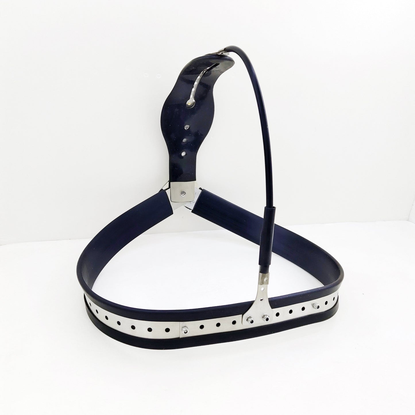 Female Heart Shaped Chastity Belt with Lock Shield - Black - ChastityBondage