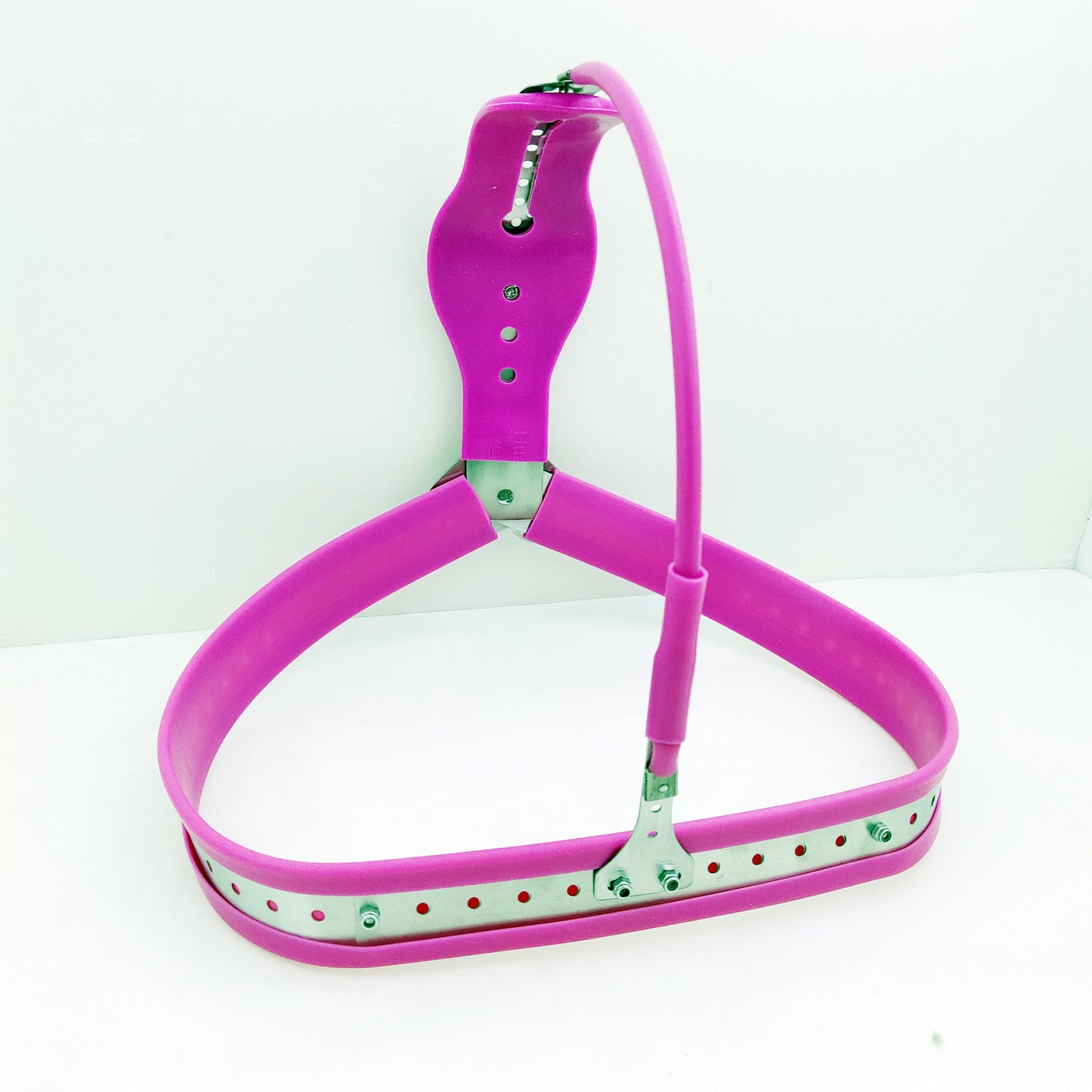 Female Heart Shaped Chastity Belt with Lock Shield - Black - ChastityBondage