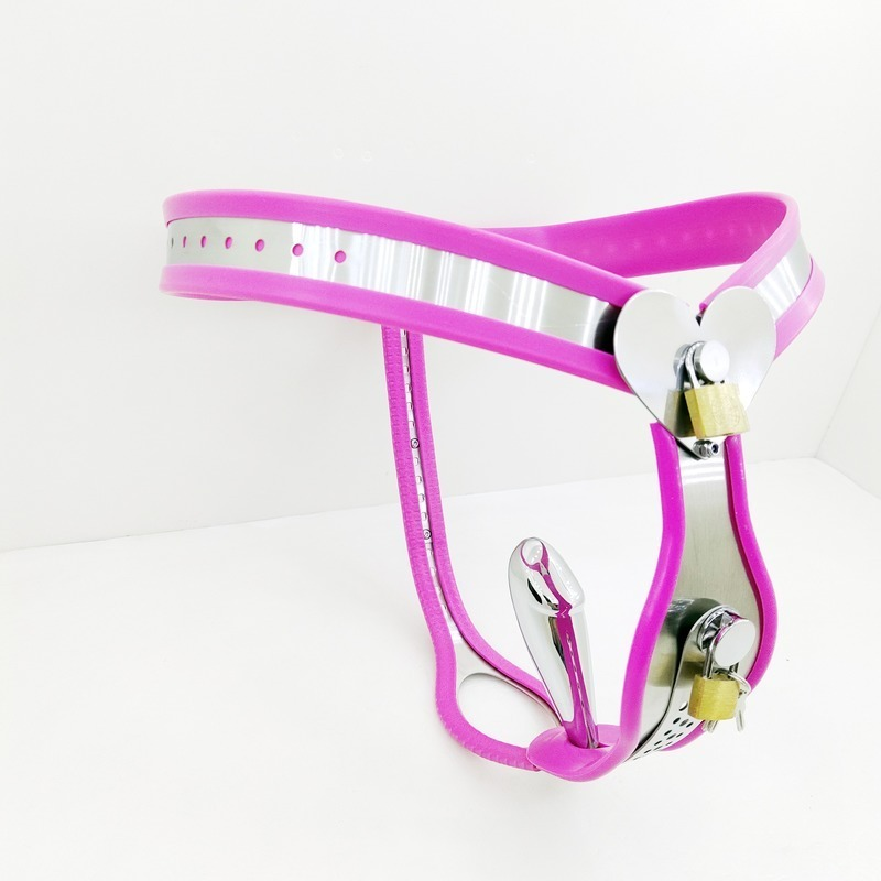 Female Heart Shaped Chastity Belt with Lock Shield - Black - ChastityBondage