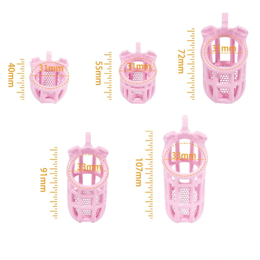 Pink Cobra Chastity Cage in 5 Sizes with 5 Penis Rings - ChastityBondage