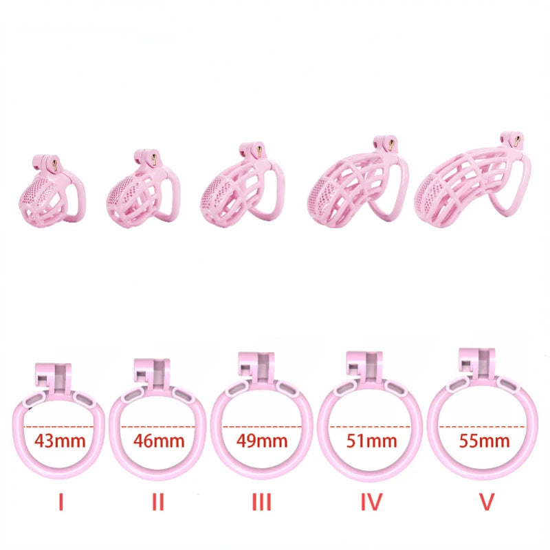 Pink Cobra Chastity Cage in 5 Sizes with 5 Penis Rings - ChastityBondage