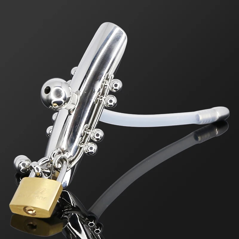 Female Chastity Lock with Urethral Catheter Labia and Charistinga Piercing Lips - ChastityBondage