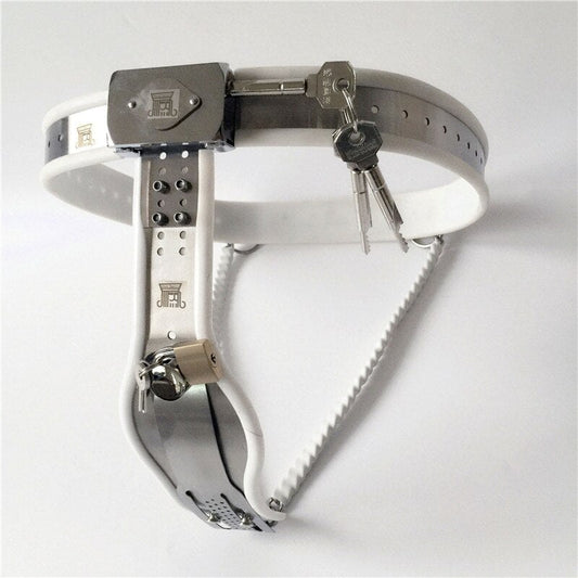 Y-Type Adjustable Chastity Belt For Women - White - ChastityBondage