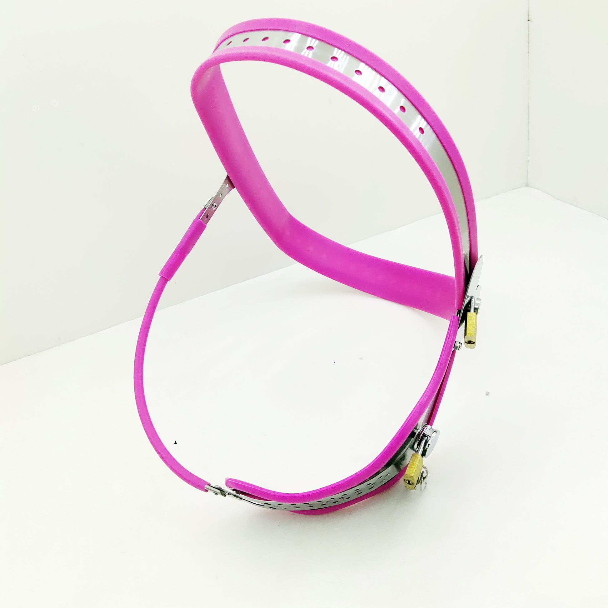 Female Heart Shaped Chastity Belt with Lock Shield - Pink - ChastityBondage