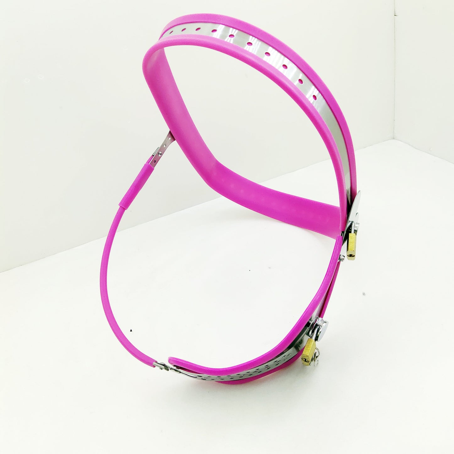 Female Heart Shaped Chastity Belt with Lock Shield - Black - ChastityBondage