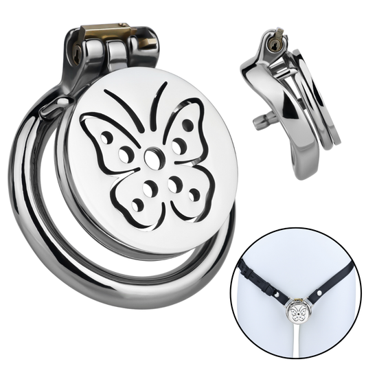 Sissy Flat Butterfly Chastity Cage with Removable Metal Catheter
