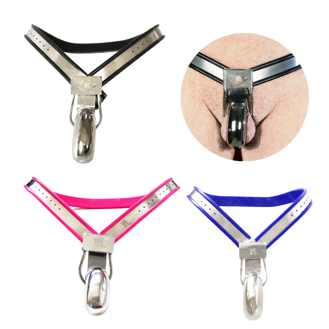Y-Shape Male Chastity Belt with Full Covered Stainless Steel Cock Cage