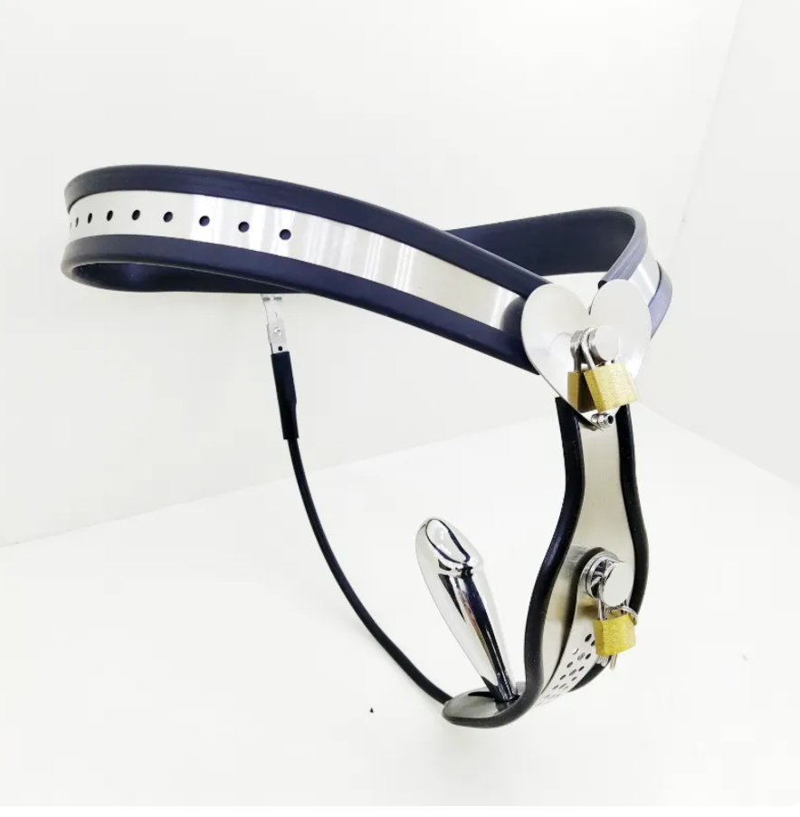 Female Heart Shaped Chastity Belt with Lock Shield - Black - ChastityBondage