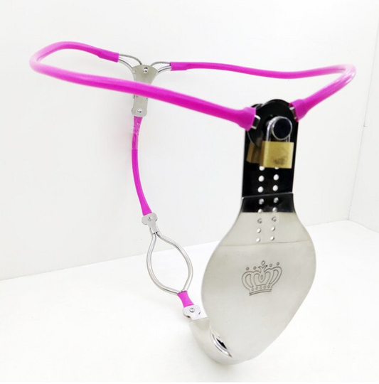 Stainless Steel Cock Shield Chastity Belt with Shit Hole - Pink - ChastityBondage