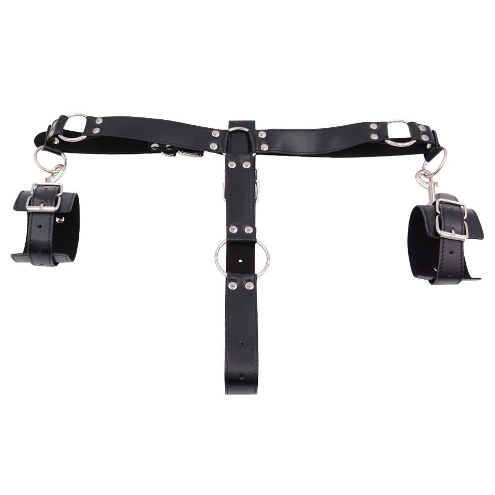 Harness Restraint Male Chastity Belt with Handcuffs PU Leather Bondage Gear