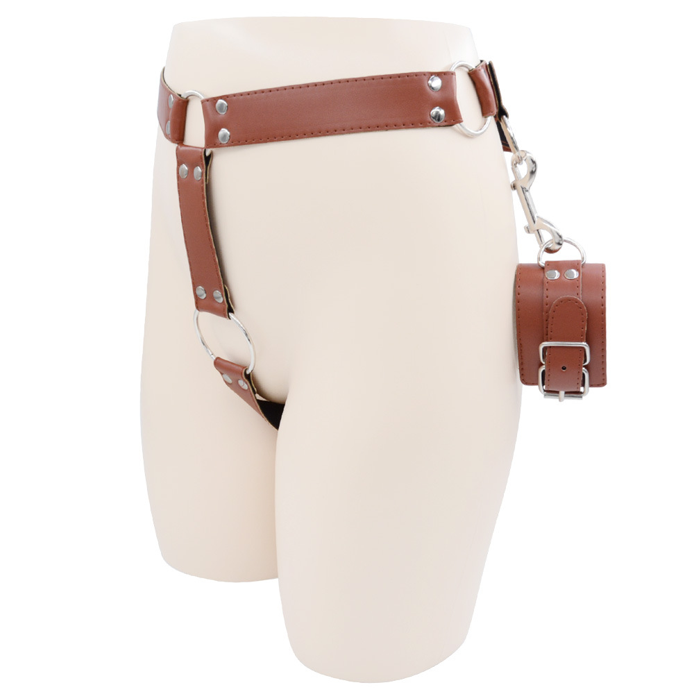 Harness Restraint Male Chastity Belt with Handcuffs PU Leather Bondage Gear